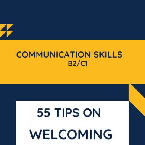 okładka 55 tips on welcoming a visitor. Okładka granatowo-żółta.